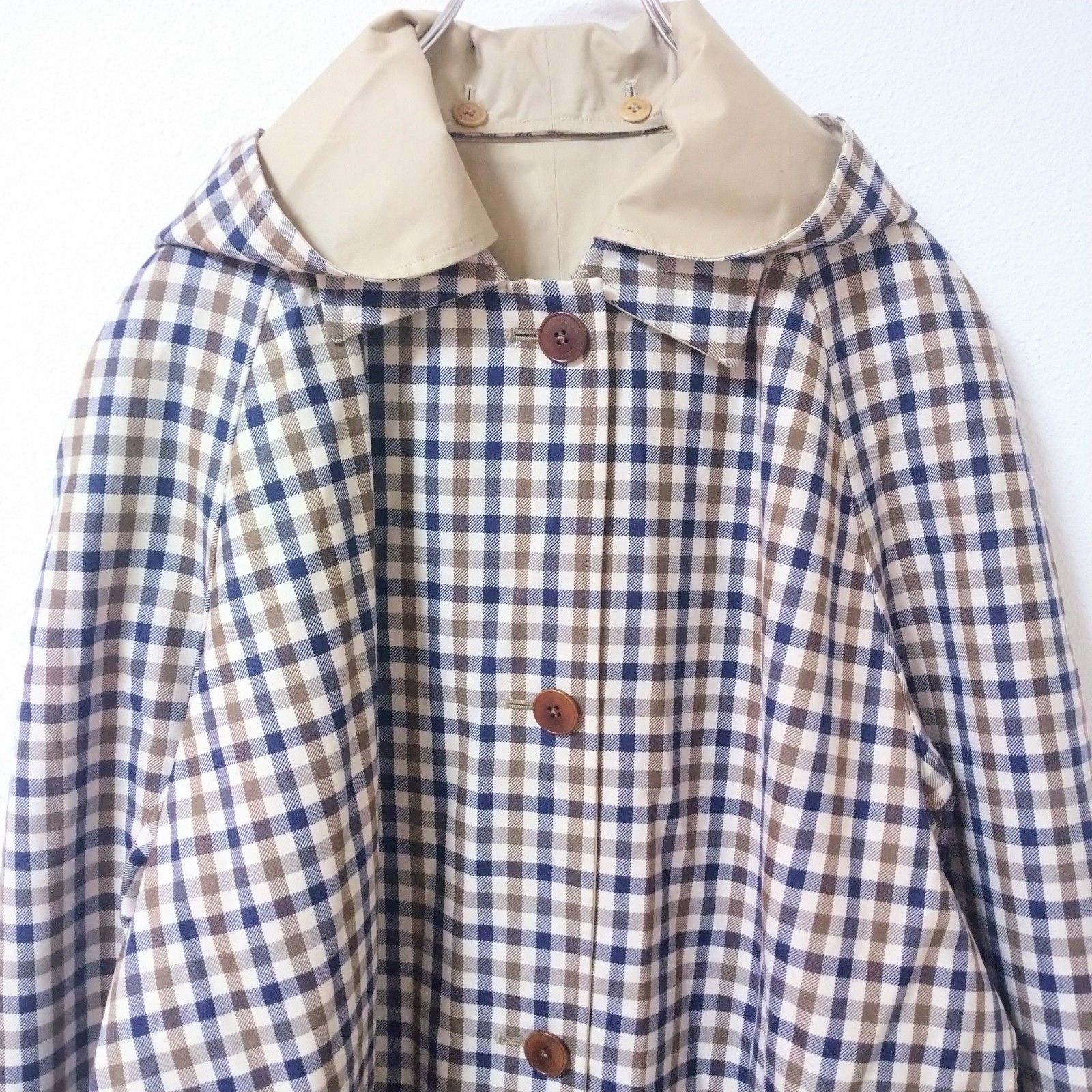 アクアスキュータム　ステンカラーコート　ロング　ハウスチェック柄　大きめゆったり Aquascutum】アクアスキュータム ステンカラーコート ロング