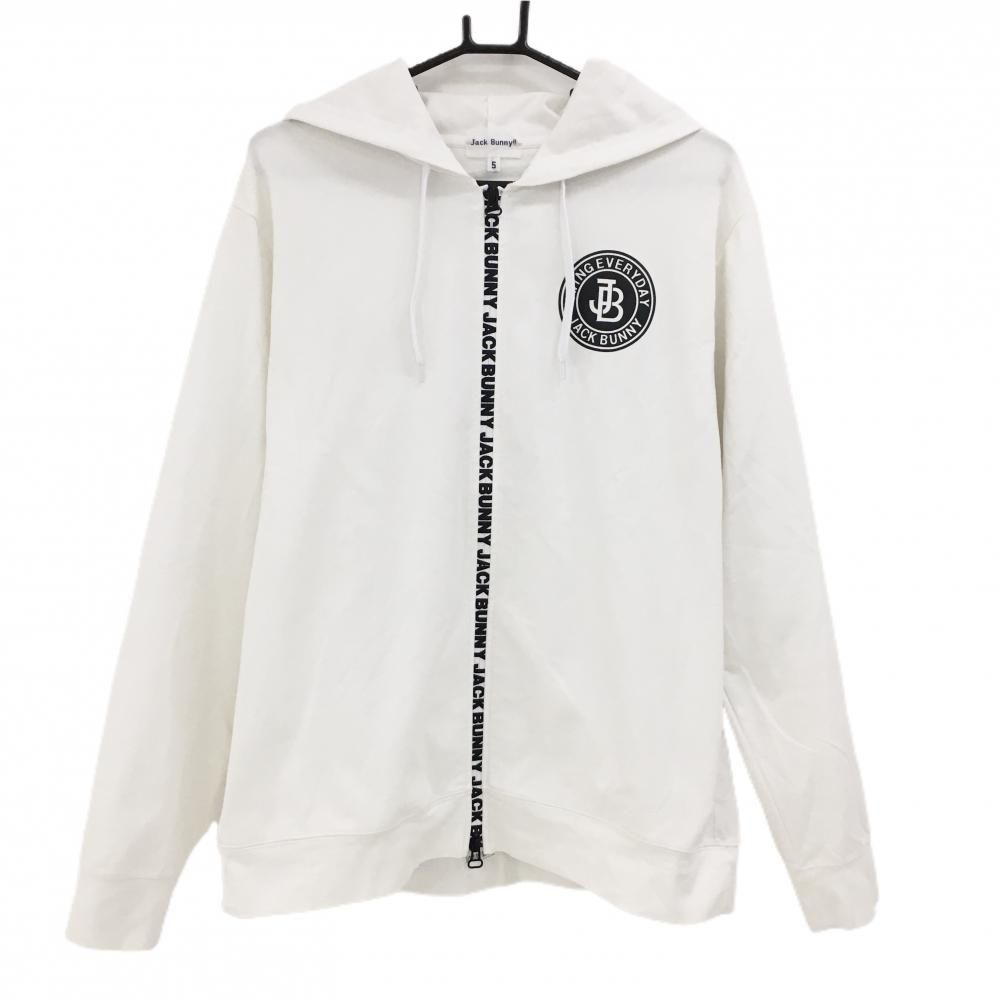 ジャックバニー ジップパーカー 白×黒 ジップ部分ロゴ ダブルジップ コットン混 メンズ 5 L ゴルフウェア Jack Bunny