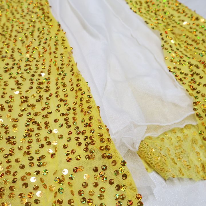 ベリーダンス用 オリエンタル衣装】イエロー×ホワイト スパンコール