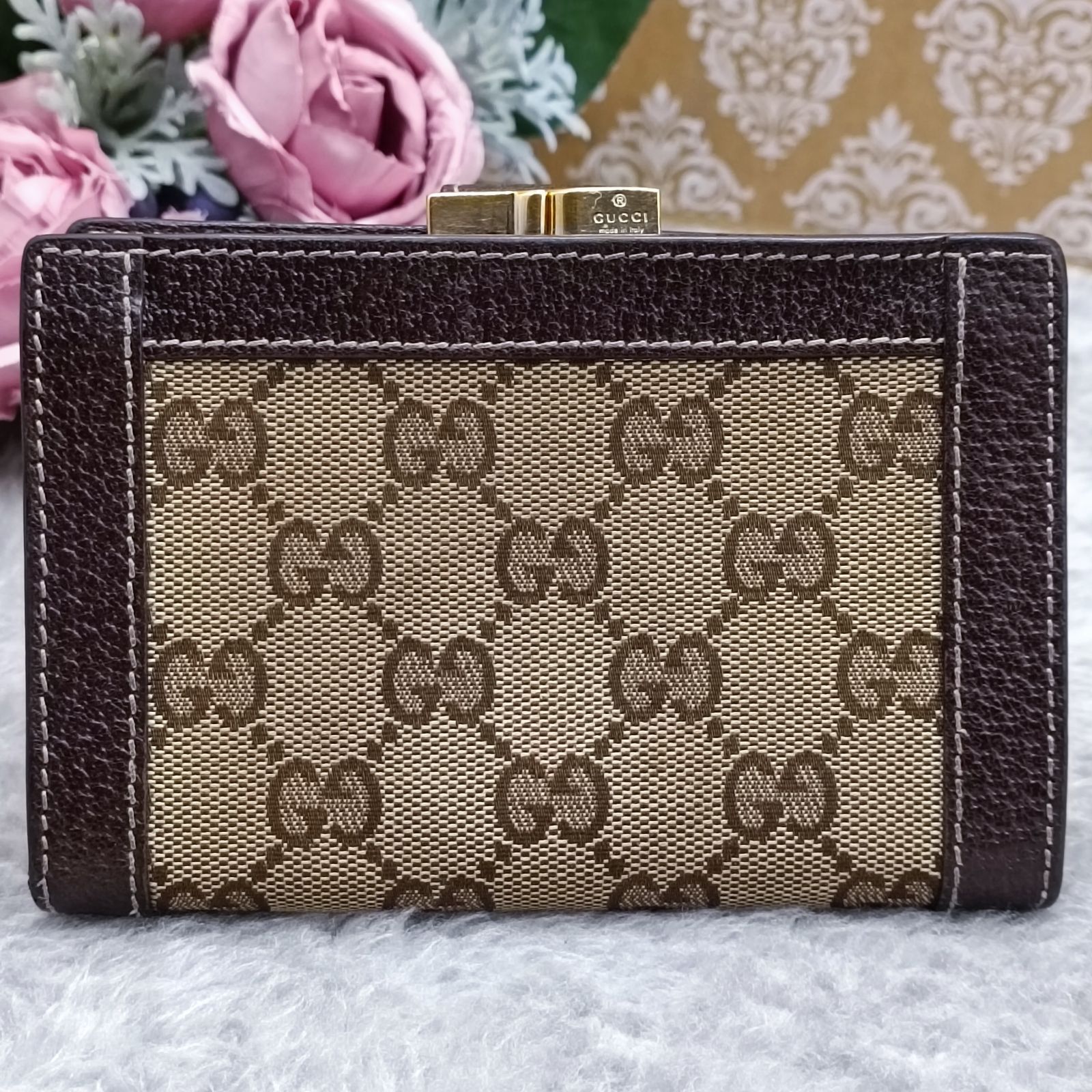 未使用　GUCCI キャンバス×レザー　二つ折り財布　GG ホースビット　箱付き GUCCI グッチ 財布 レディース ブランド 二つ折り財布 ホースビット GG