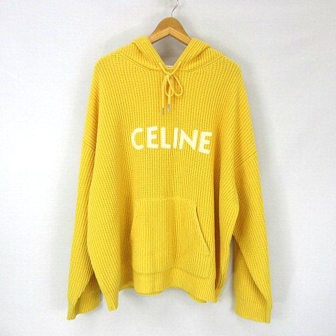 セリーヌ CELINE ウール ニット ロゴ フーディ パーカー イエローL 2A85W423P AA