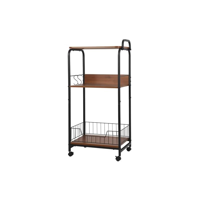 SupTrip キッチンワゴン 3段 キャスター付き 取っ手付き 高耐荷設計 キッチンラック 収納ワゴン 収納カート バスケットラック 耐荷重60KG 隙間 防錆 幅43×奥行30×高さ88cm キッチン リビング ブラウン 0