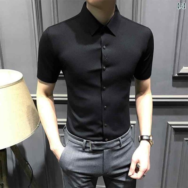 4XL メンズ ファッション 服 男性用 オシャレ シンプル 大人 かっこいい 大きいサイズ ストリート 紳士服 夏 半袖 シャツ スタイル ノー アイロン 刺繍 スリム 半袖 シャツ ハイエンド カジュアル ビジネス シャツ