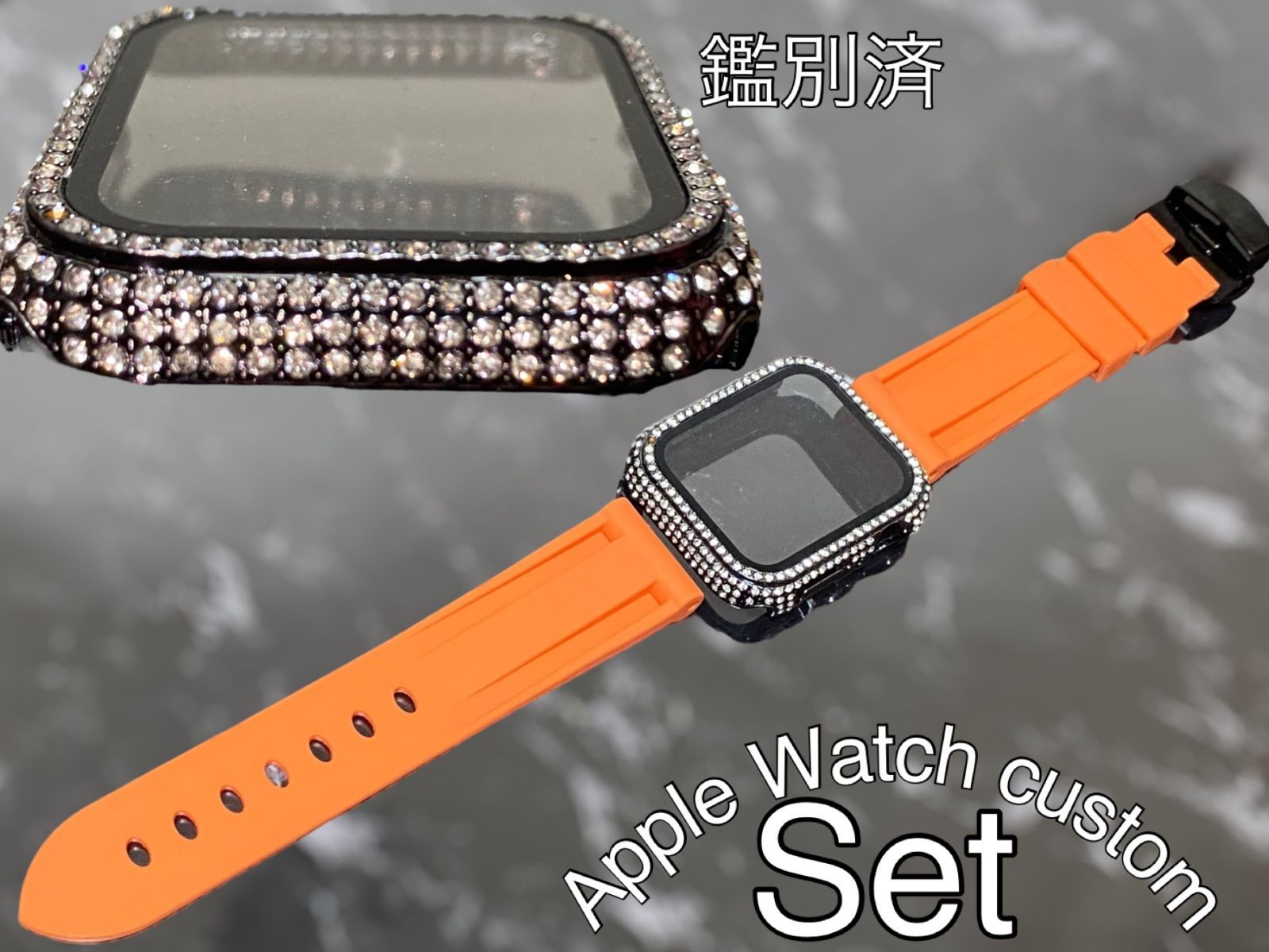 ブラック　オレンジ　アップルウォッチ ケースカバーApple Watch. Dラバーベルト ラバーバンド キラキラカバー ケース 鑑別済み 最高品質