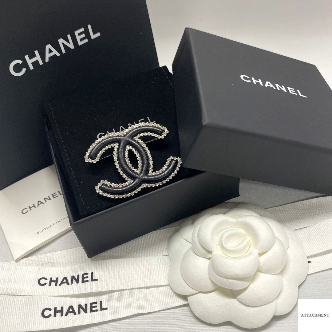 CHANEL】シャネル ブローチ ラムスキン シルバーブラック ココマーク