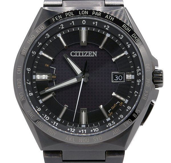 秋冬再販★箱保付！美品！CITIZEN シチズン ATTESA AT8185-62E エコ ドライブ ダブルダイレクトフライト ブラックチタンシリーズ メンズ★ アテッサ