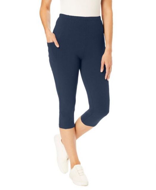 送料無料 ウーマン ウィズイン レディース レギンス ボトムス Plus Size Within Stretch Cotton Pocket Capri Legging Navy