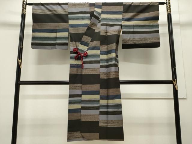 平和屋着物＃道中着　単衣　横段文　ロング丈　正絹　逸品　CAAW4818dy 平和屋着物＃道中着 単衣 横段文 ロング丈 正絹 逸品 CAAW4818dy