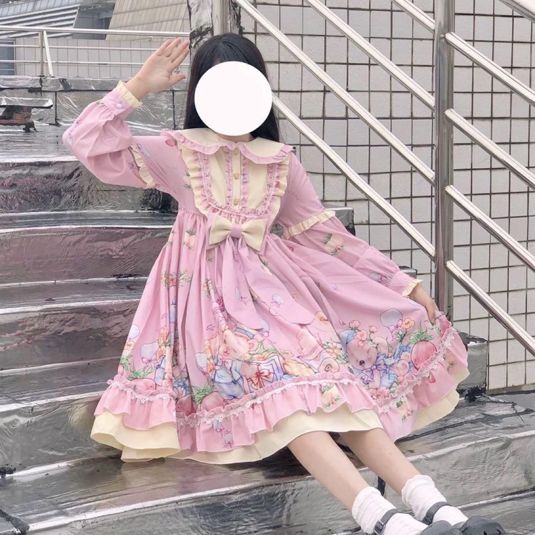 ☪ キュートなクマちゃん柄ロリータワンピース