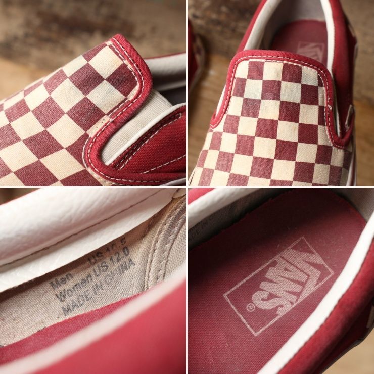 VANSチェッカー スリッポン ボルドー レッド チェック28.5cm aw86 