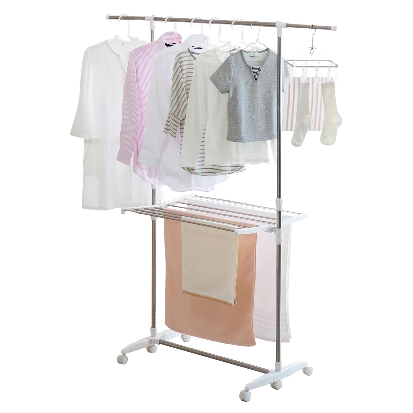 パッケージデザイン 天馬 幅と高さをダブル伸縮できる物干しスタンド 工具不要の簡単組立 洗濯物干し 室内用 コンパクトに収納できる室内物干し H型 幅96 148×奥行58×高さ103 180cm