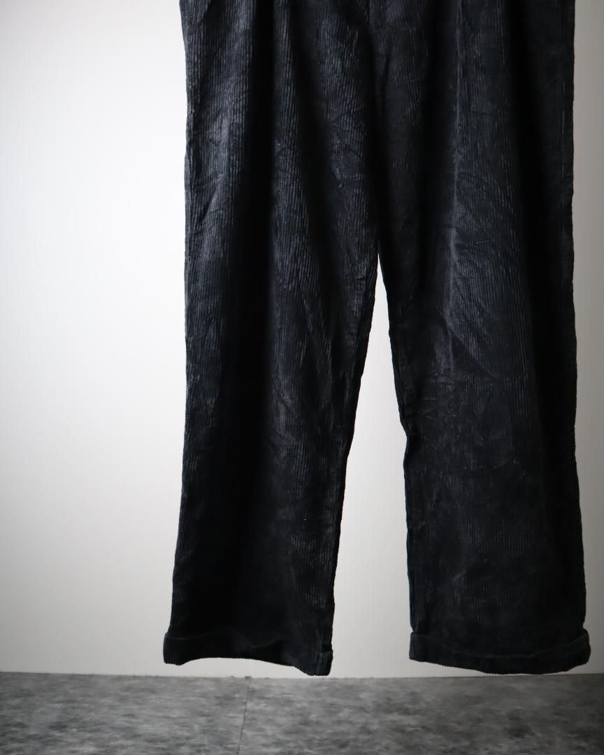 vintage】2タック 超ワイド ルーズ コーデュロイパンツ 黒 W38