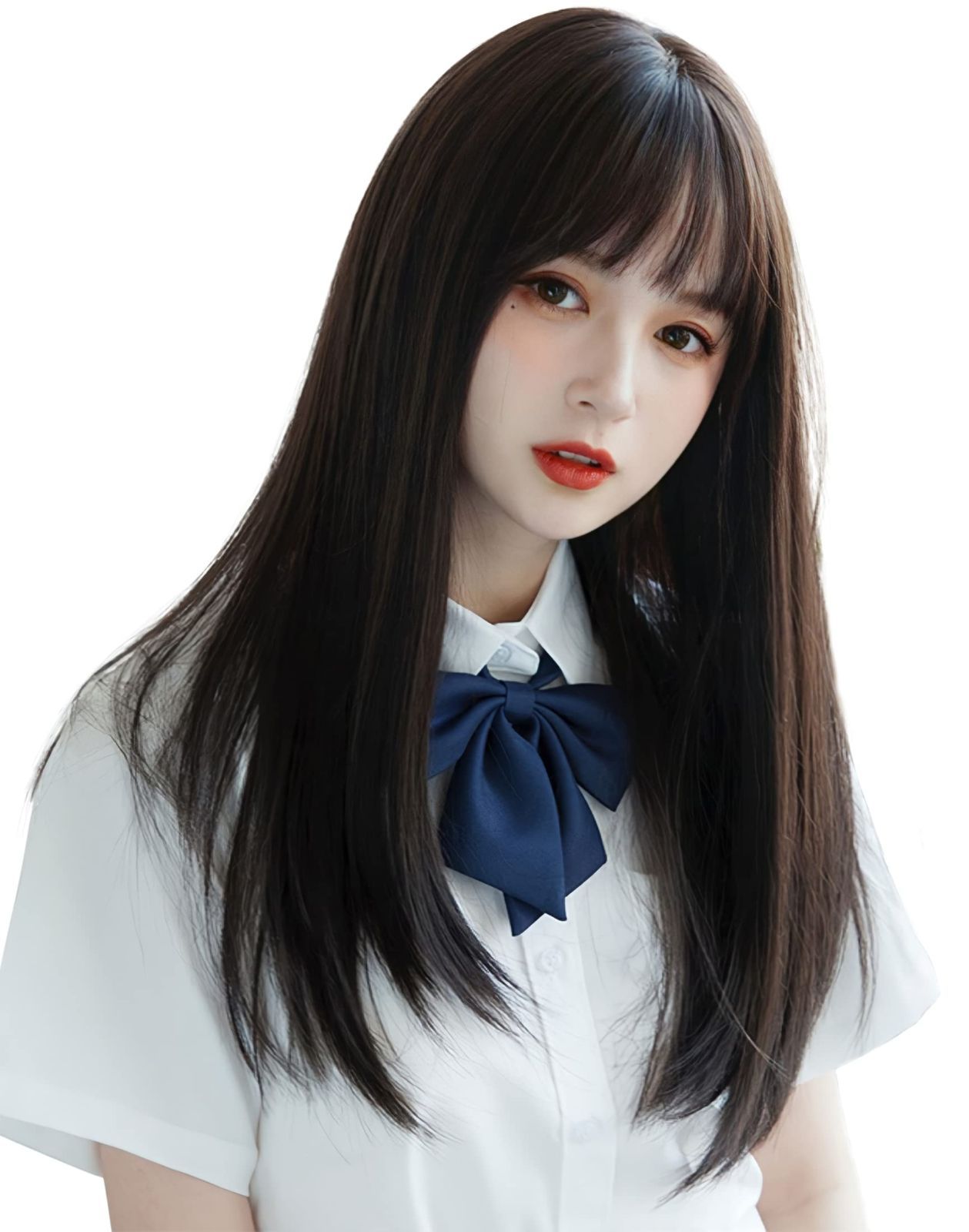 【ラスト1点】ストレート ぱっつん フルウィッグ グラデーション かつら レディース セミロング wig 自然 ウィッグ 小顔 黒茶色