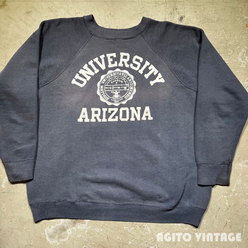 60's~ Unknown ラグランスリーブカレッジスウェット UNIVERSITY ARIZONA グレー フェード L~XL相当
