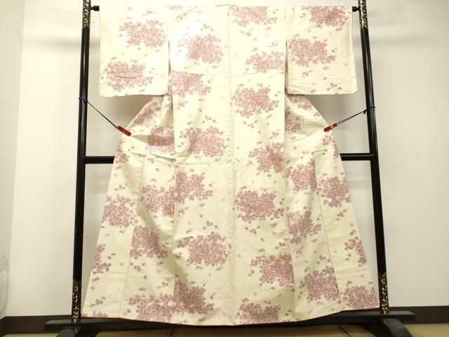 平和屋着物▽上質な紬　単衣　舞花文　正絹　逸品　AAAT3476fy 平和屋着物▽上質な紬 単衣 舞花文 正絹 逸品 AAAT3476fy