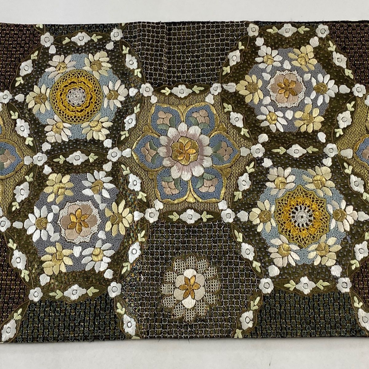 袋帯 美品 逸品 相良・蘇州・汕頭刺繍 華文 金銀糸 箔 金色 六通