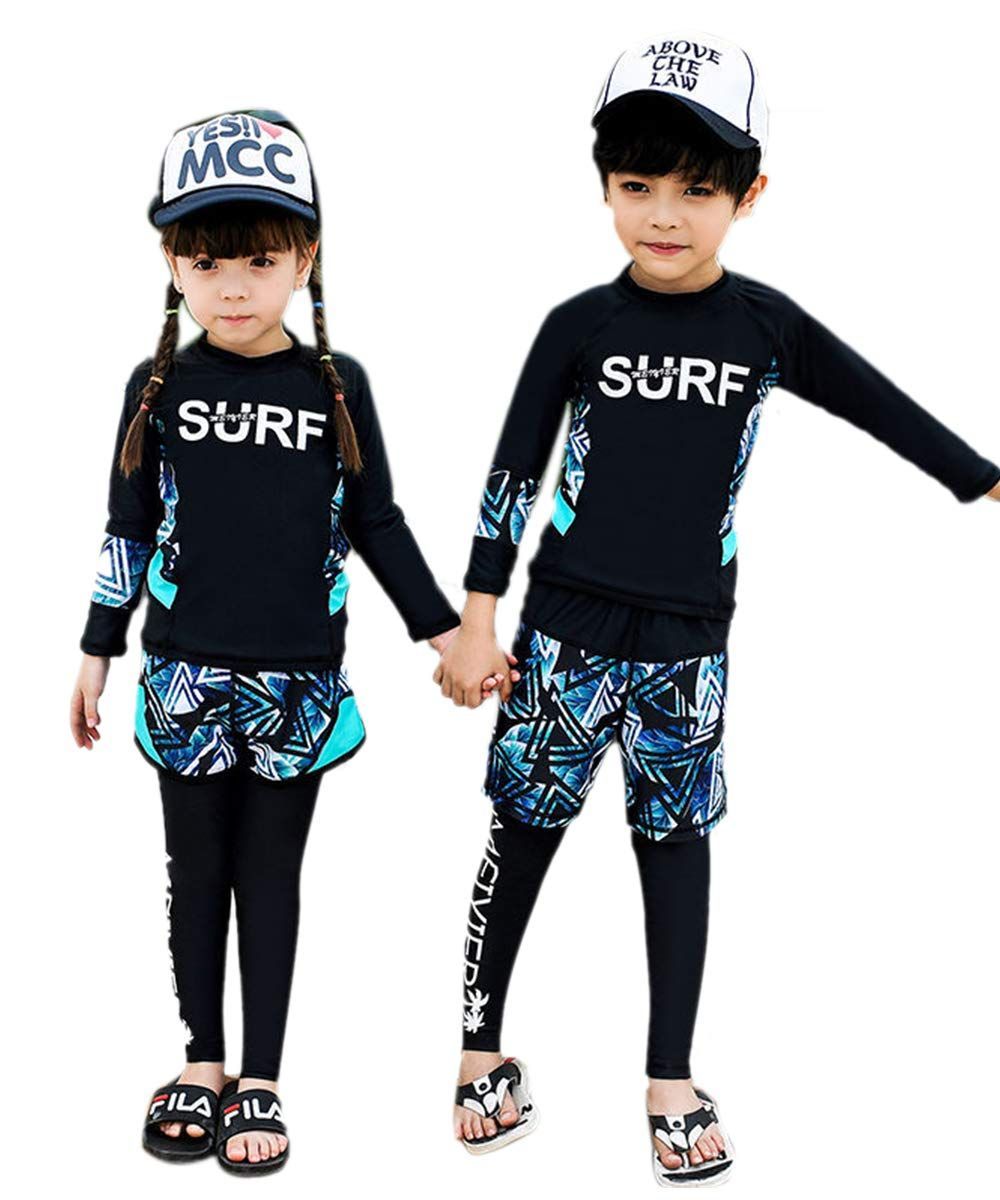 【話題】[YUEGUANG] キッズ 水着 セパレート長袖 UVカット 日焼け止め 男の子 女の子 3点セット ラッシュガード ジュニア 水遊び ビーチ プール 温泉