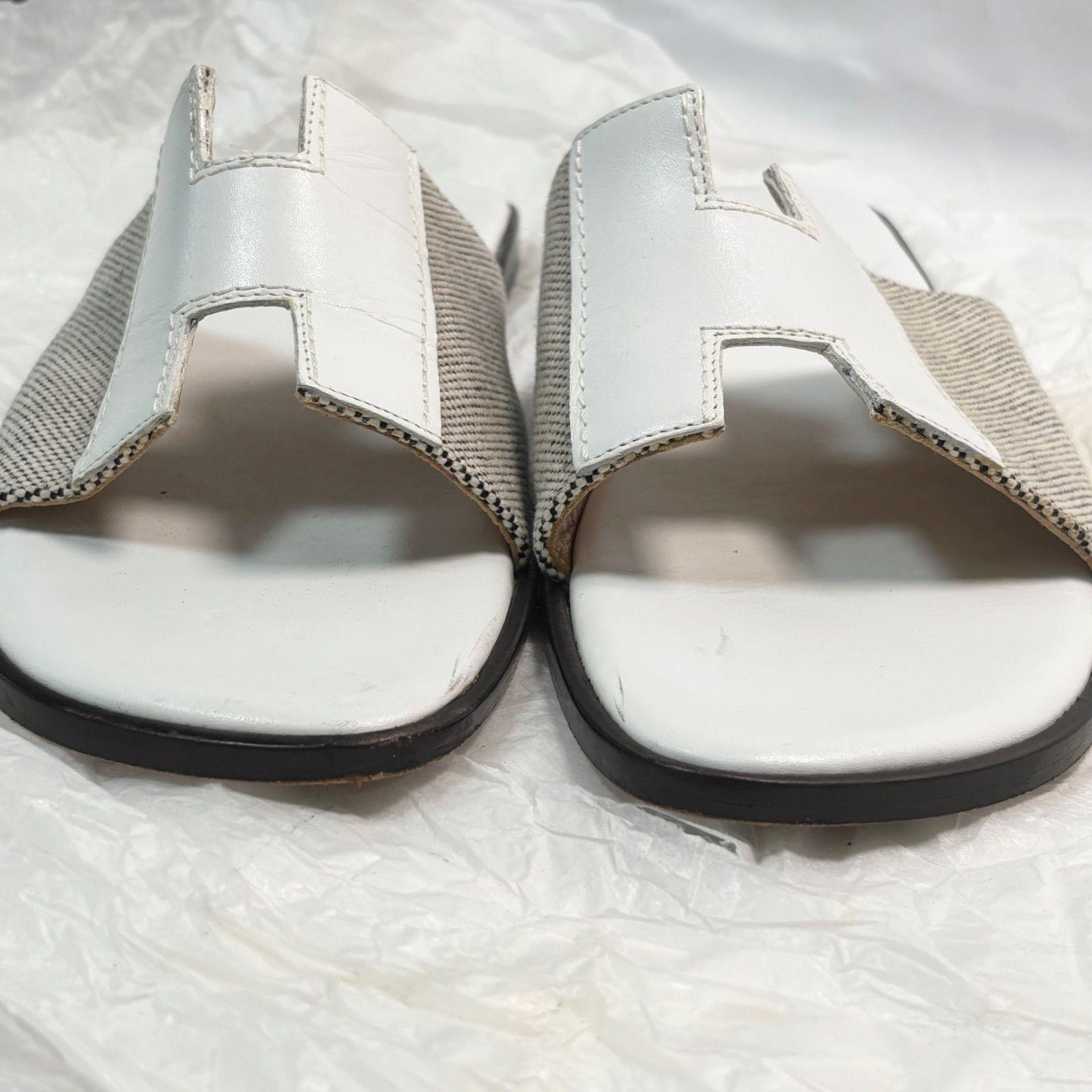 送料無料】Hermes/エルメス/サンダル/ホワイト/38/約25.0cm/Hモチーフ