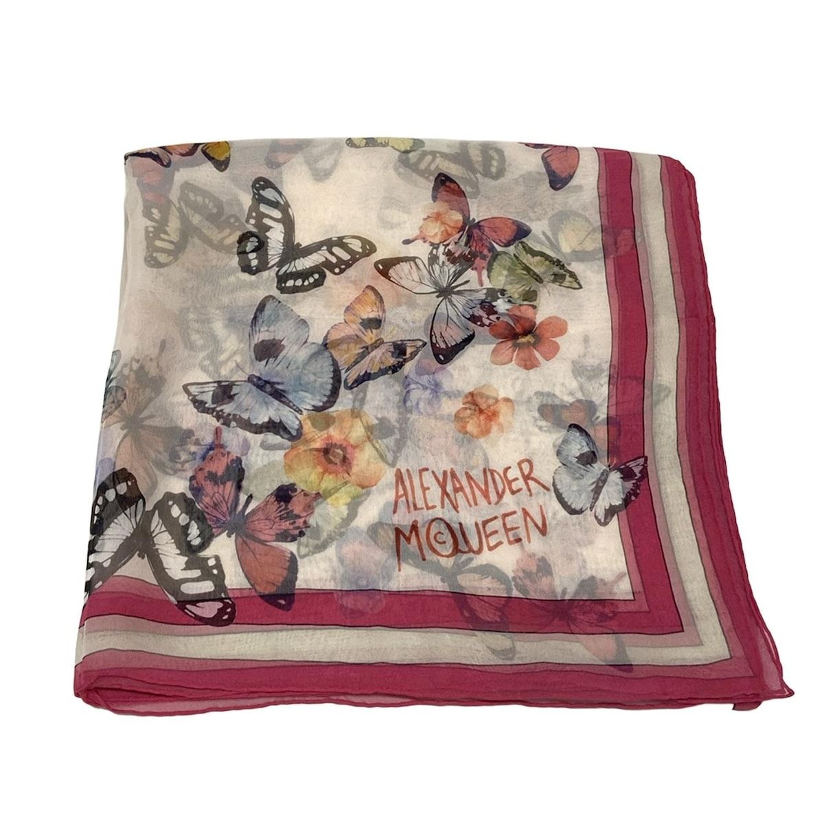 アレキサンダーマックイーン♡蝶と花のプリント スカーフ♡ ALEXANDER McQUEEN(アレキサンダーマックイーン) スカーフ美品