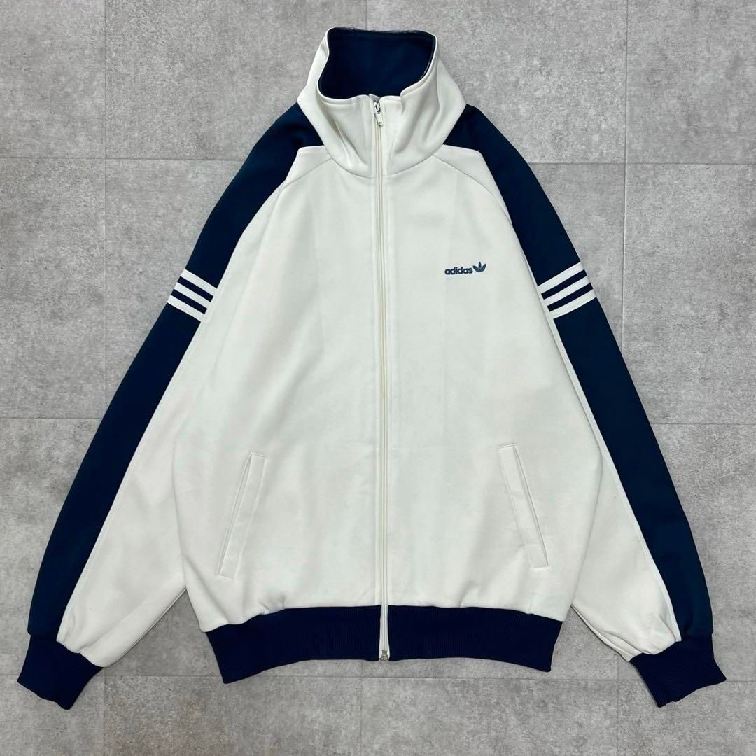 希少　アディダス　70s トラックジャケット　白　ブルー　ジャージ　L 西ドイツ 希少 アディダス 70s トラックジャケット 白 ブルー ジャージ L