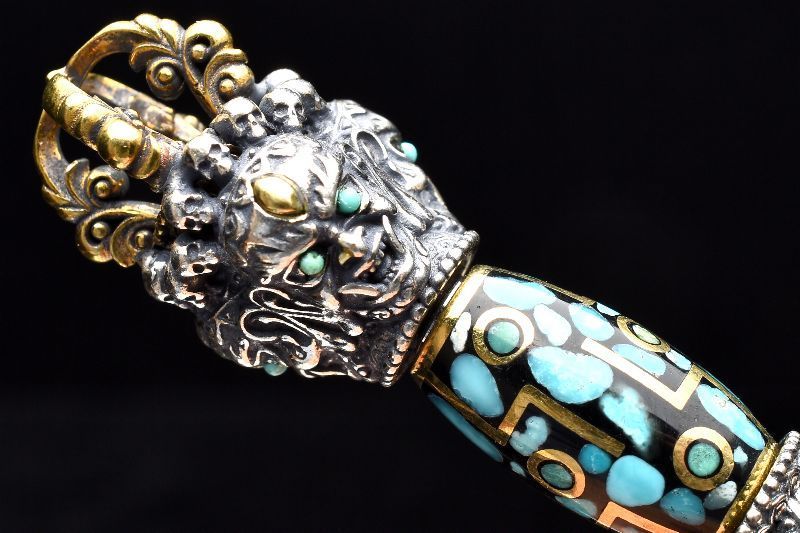 シルバー925 ターコイズ＆赤瑪瑙 74x15.5mm 九眼天珠 金剛杭 チベット