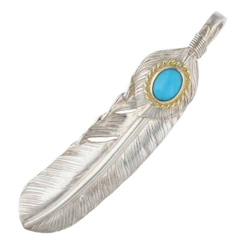 ゴローズ 上銀金縄ターコイズ特大フェザー 右向き ネックレストップ