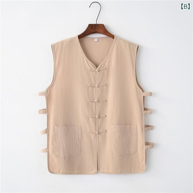 種類48：2XL/D：黒  メンズ ファッション 服 男性用 オシャレ シンプル 大人 かっこいい 大きいサイズ ストリート 紳士服 リネン ベスト レトロ トップス 夏 薄手 綿麻 Vネックカーディガン