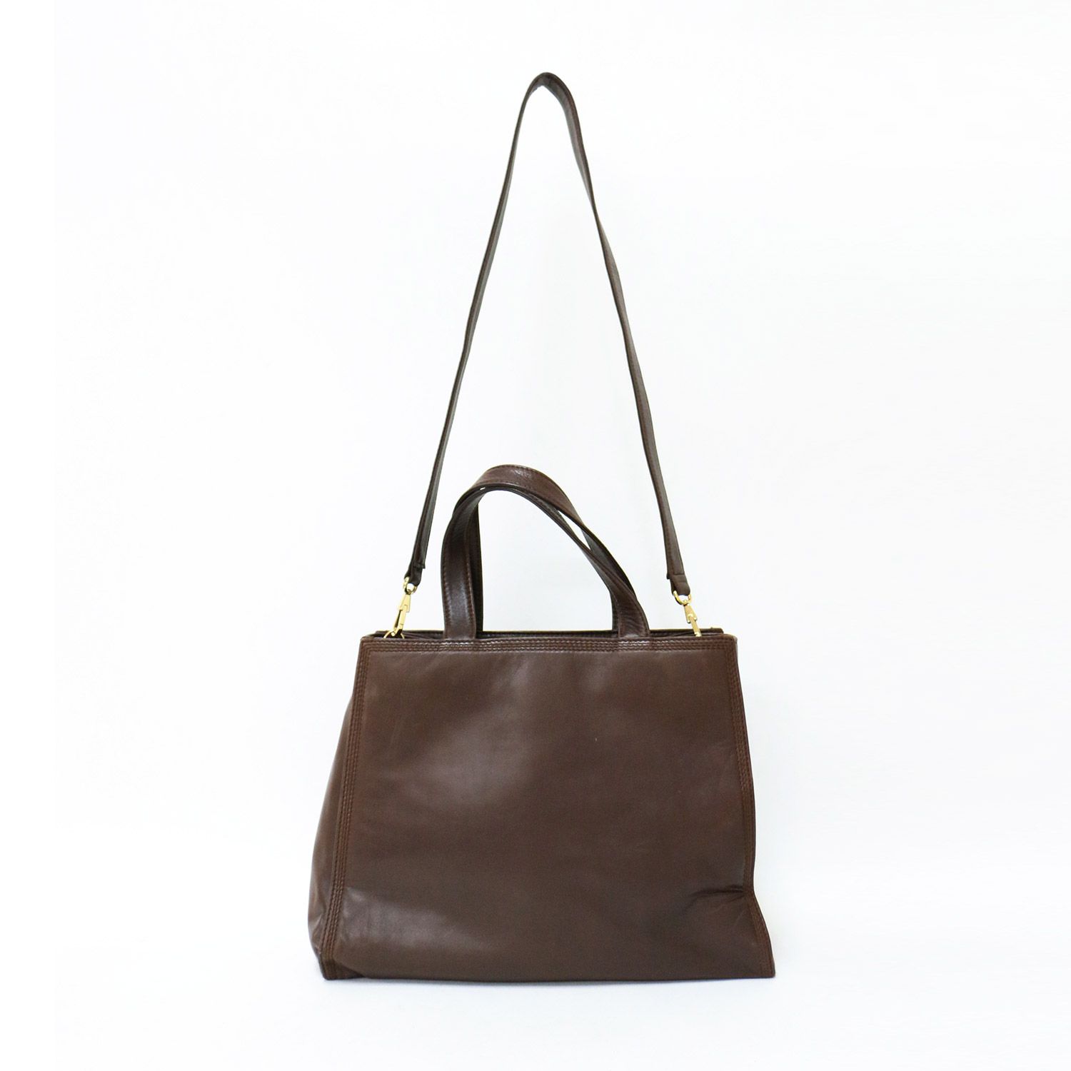 【美品】ロエベ 2way リネン トートバッグ アナグラム レザー ブラウン LOEWE ロエベ バッグ ブラウン / アナグラム レザー