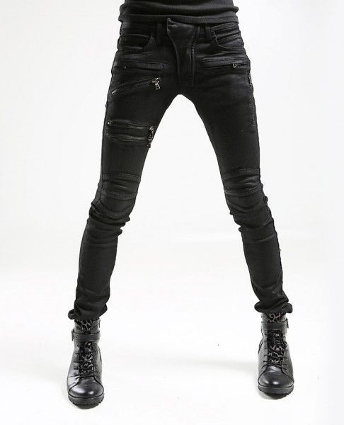 バイカーパンツ メンズ スキニーパンツ 光沢 コーティング