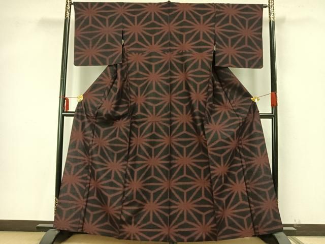 平和屋着物▽上質な紬 単衣 幾何学文様 正絹 逸品 未使用