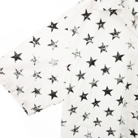 【美品】MINEDENIM マインデニム 星柄 半袖オープンシャツ 黒/白 美品】MINEDENIM マインデニム 星柄 半袖オープンシャツ 黒/白