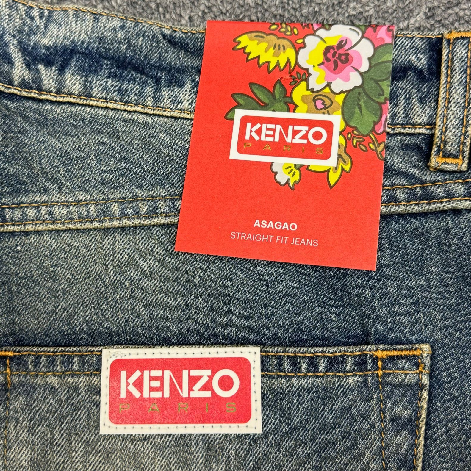 ケンゾー ASAGAO アサガオ ストレート ジーンズ デニムパンツ 32 KENZO (ケンゾー) Drawn Varsity ASAGAO JEANS FE55DP331913 アサガオ