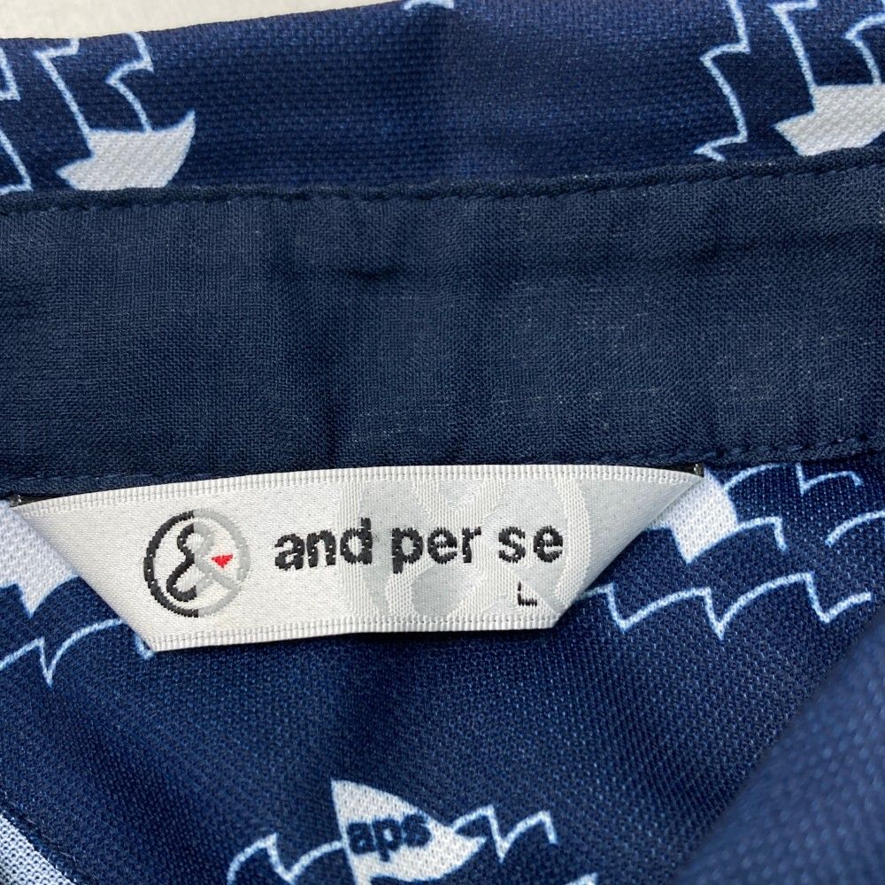 サイズ：L AND PER SE アンパスィ  半袖ポロシャツ 総柄 ネイビー系 [240101427297] ゴルフウェア メンズ ストスト and per se アンパスィ 半袖 ポロシャツ レディース ゴルフ