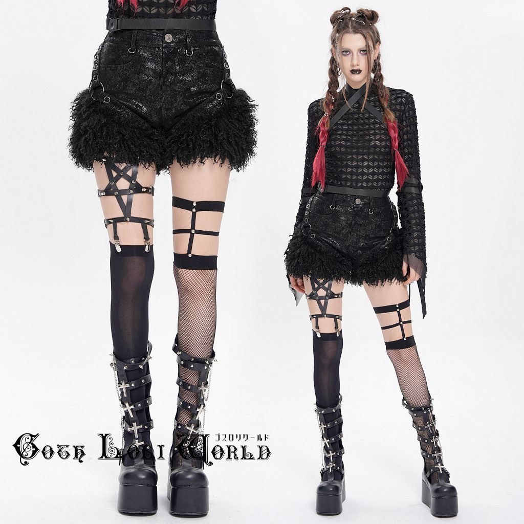 ゴスロリワールド PT282 パンク ロック ファッション モコモコ ベルト ショートパンツ ゴシック パンク ロック ビジュアル系 ヴィジュアル系 V系 地雷系