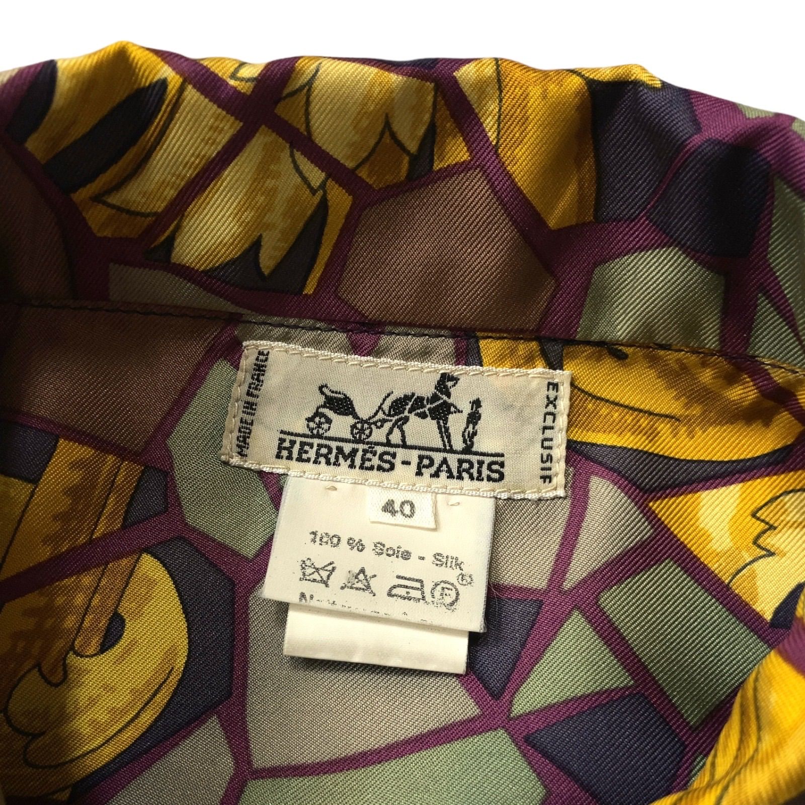 中古品】HERMES エルメス シルクシャツ ブラウス 総柄 長袖