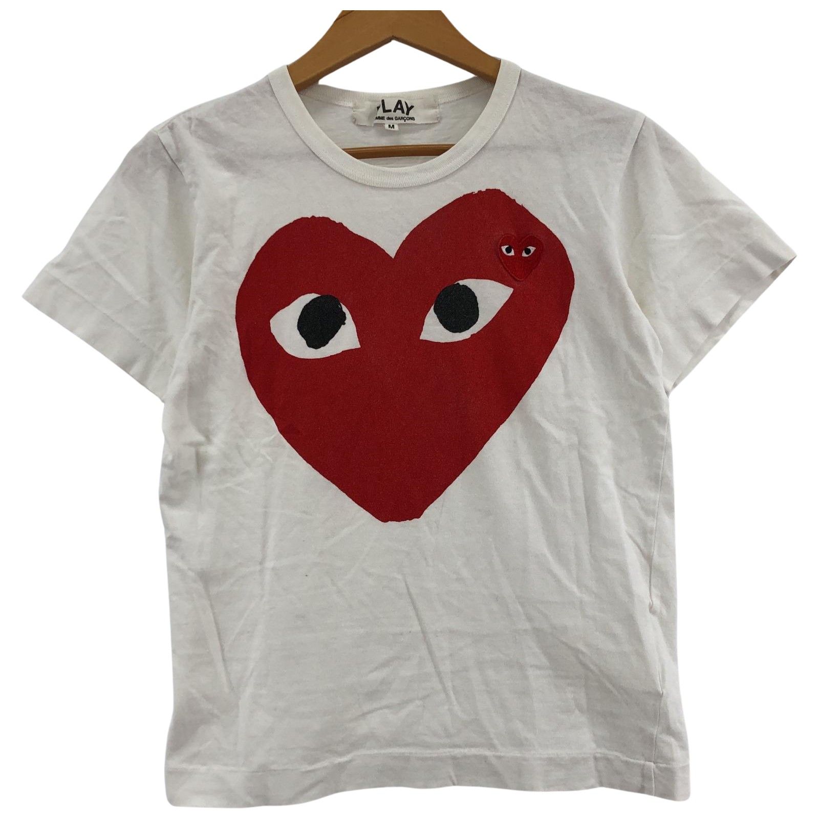 PLAY COMME des GARCONS プレイコムデギャルソン プリント クルーネック半袖Ｔシャツ sizeM/ホワイト レディース