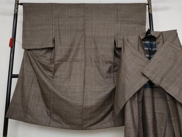 平和屋着物●上質な紬　濃い納戸色　正絹　逸品　DAAZ5073du 平和屋着物▽上質な紬 単衣 格子 正絹 逸品 DAAV5668az