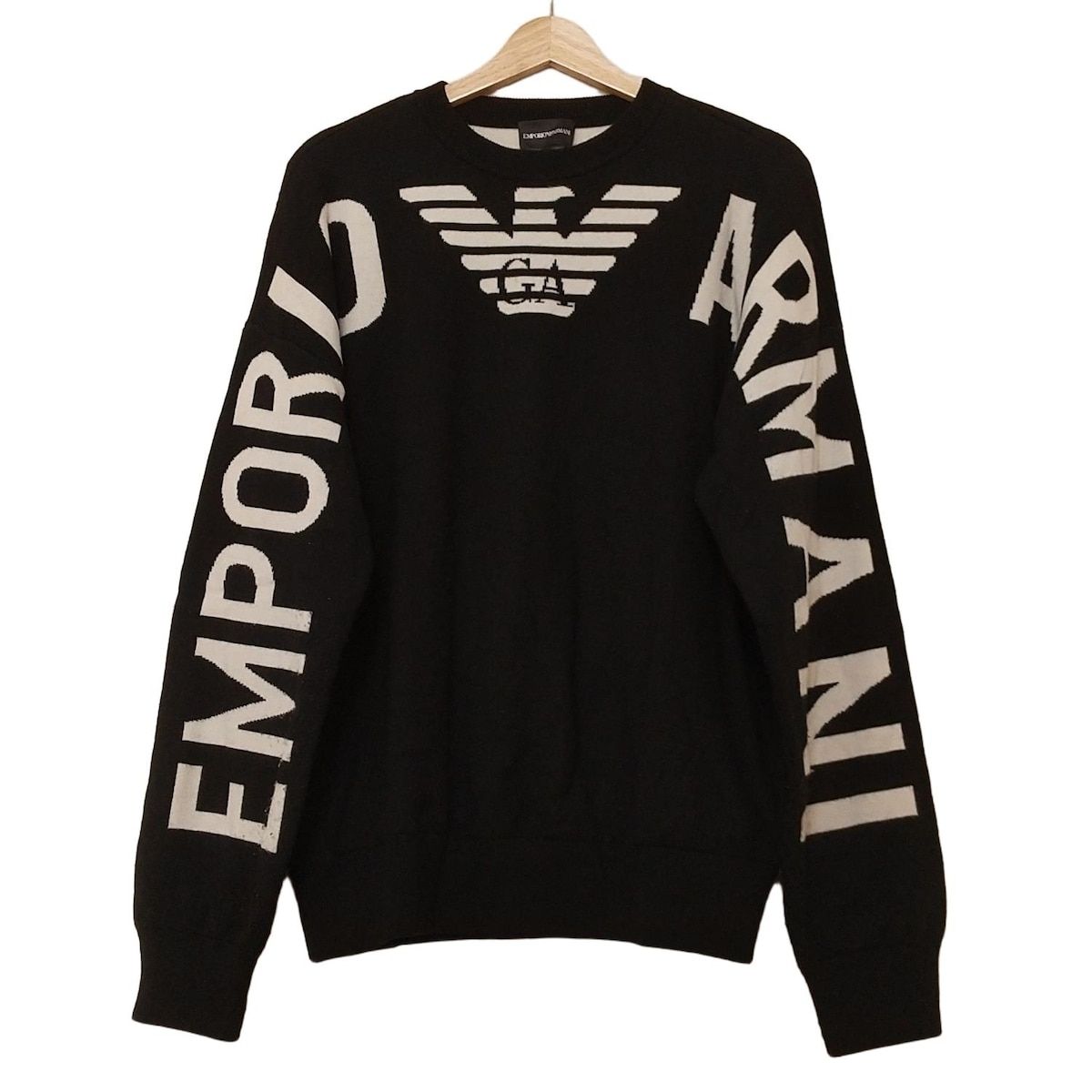 EMPORIOARMANI エンポリオアルマーニ 長袖セーター サイズXL メンズ - 黒×アイボリー クルーネック