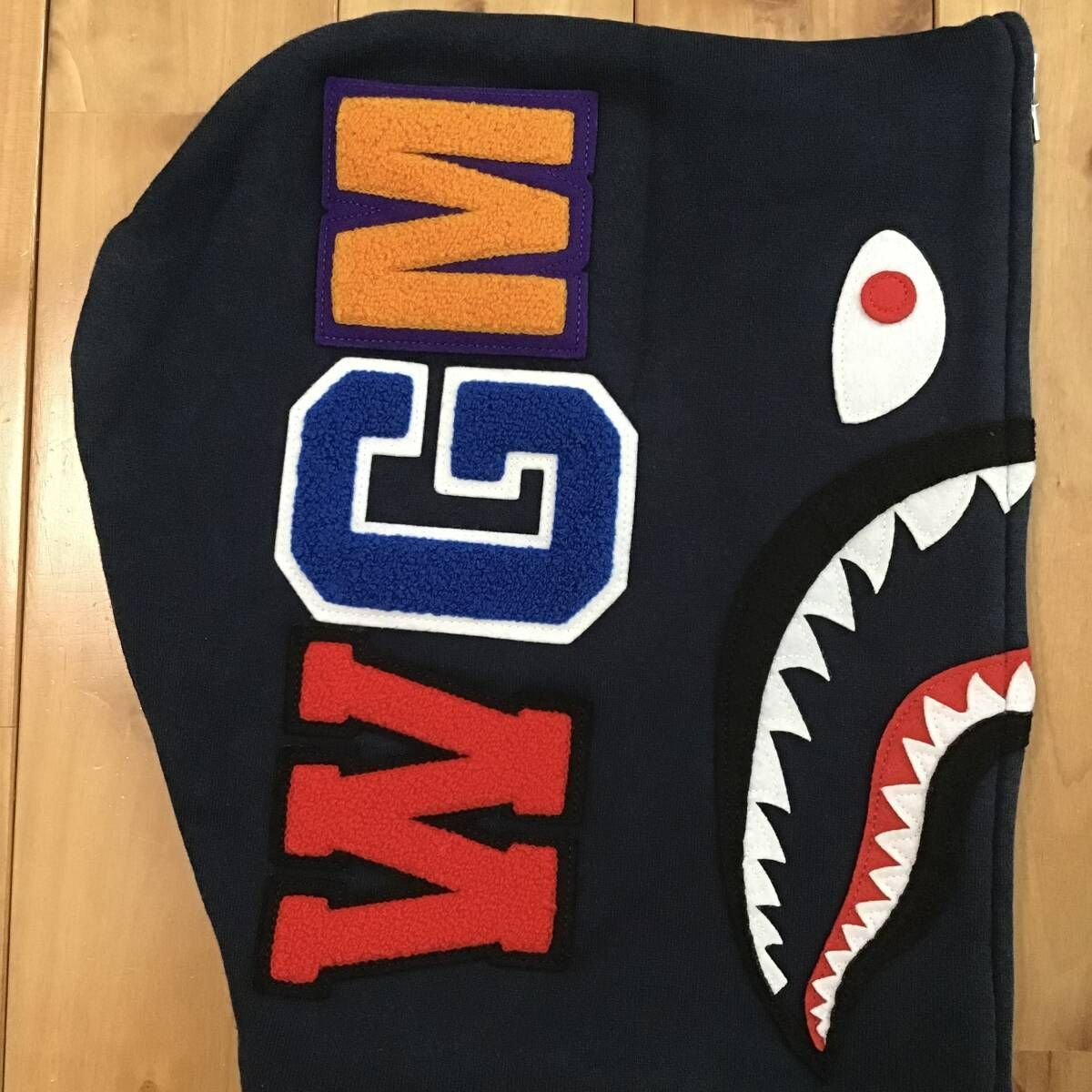 BAPE logo multi fonts シャーク パーカー Mサイズ NAVY shark full  