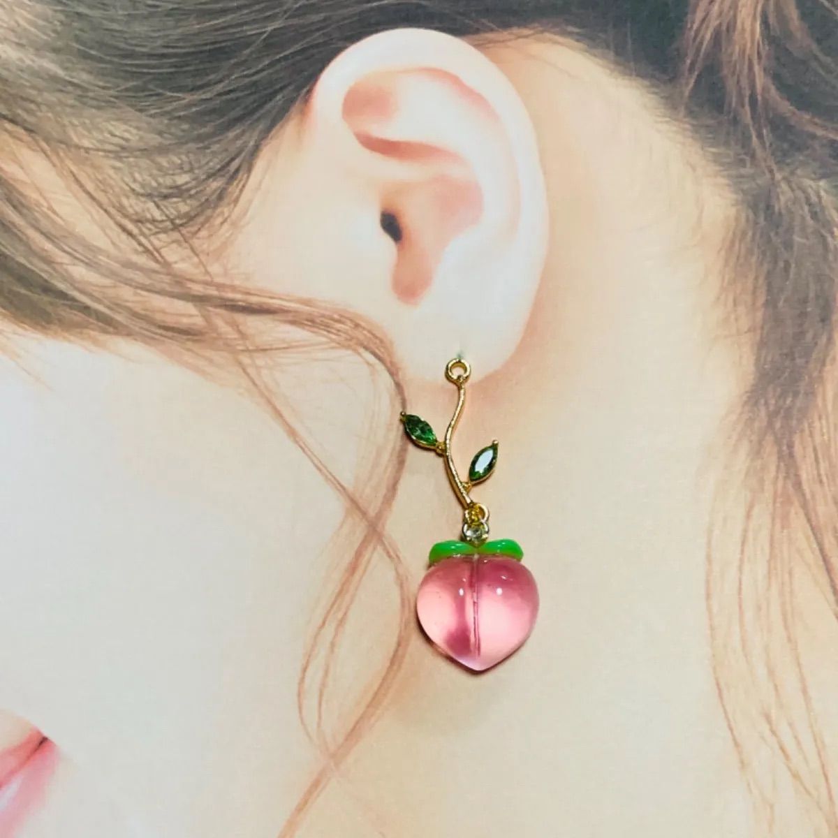 珍しい可愛いグリーンフォッシルのピアスチャーム☆小さめ