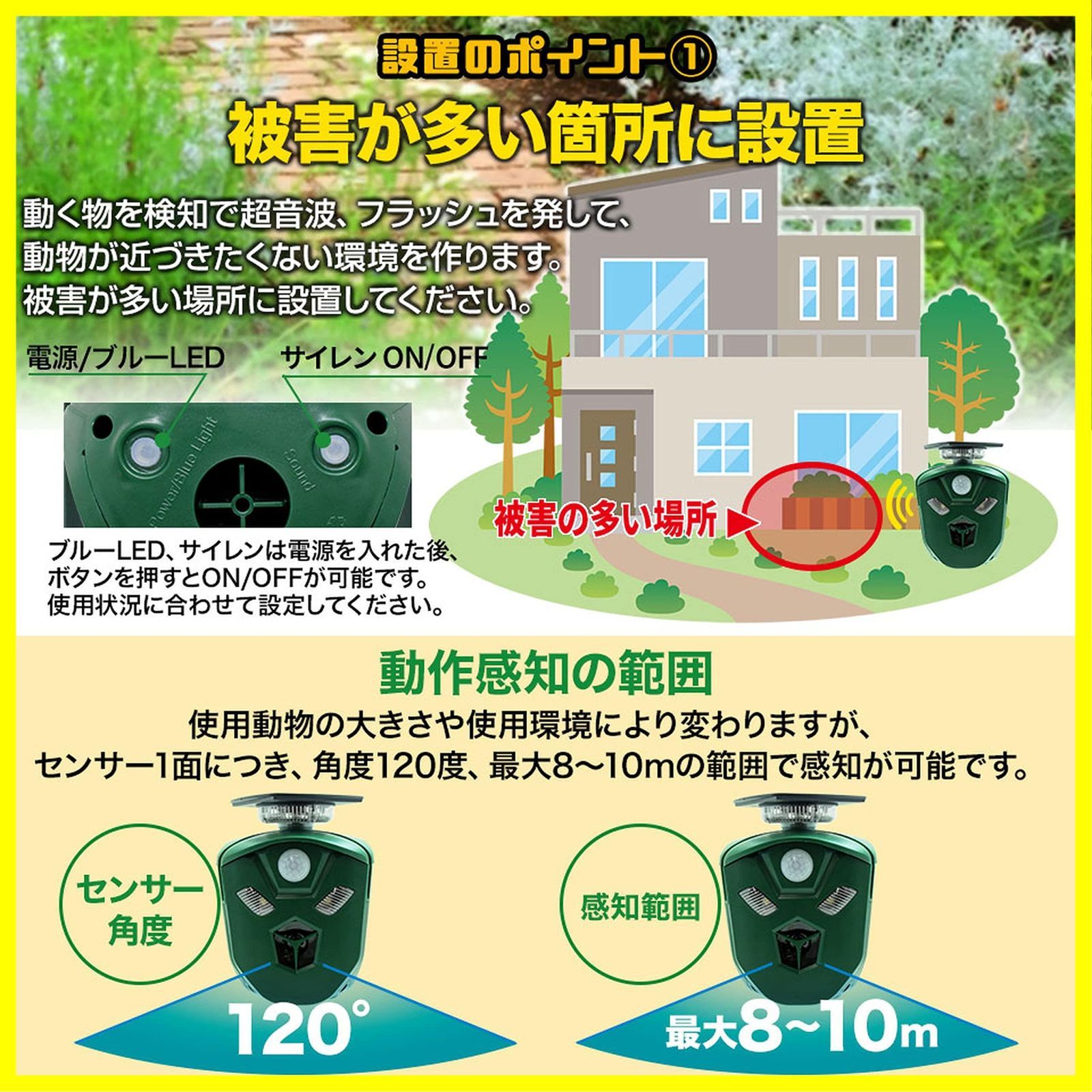 3面超音波360°保護 ねこよけ USB充電＆ソーラー充電 リール - dr-natura.pl