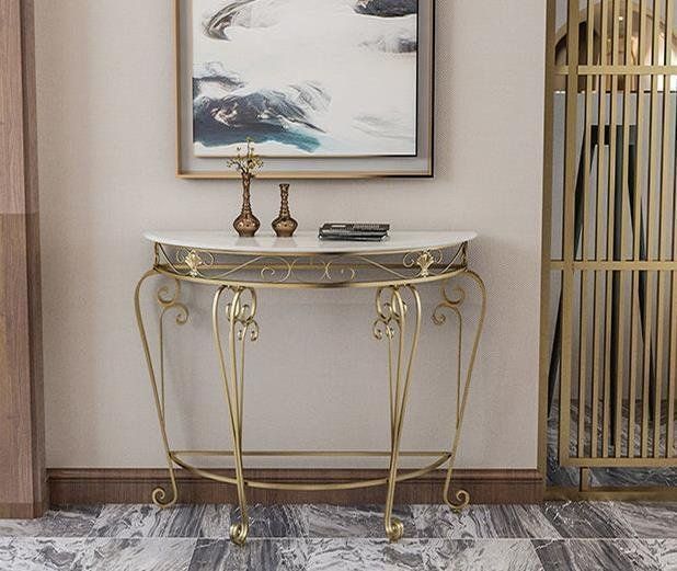 高品質 模造大理石 サイドテーブル コンソールテーブル 玄関テーブル 花台 電話台 アンティーク調デザイン60x30x70cm