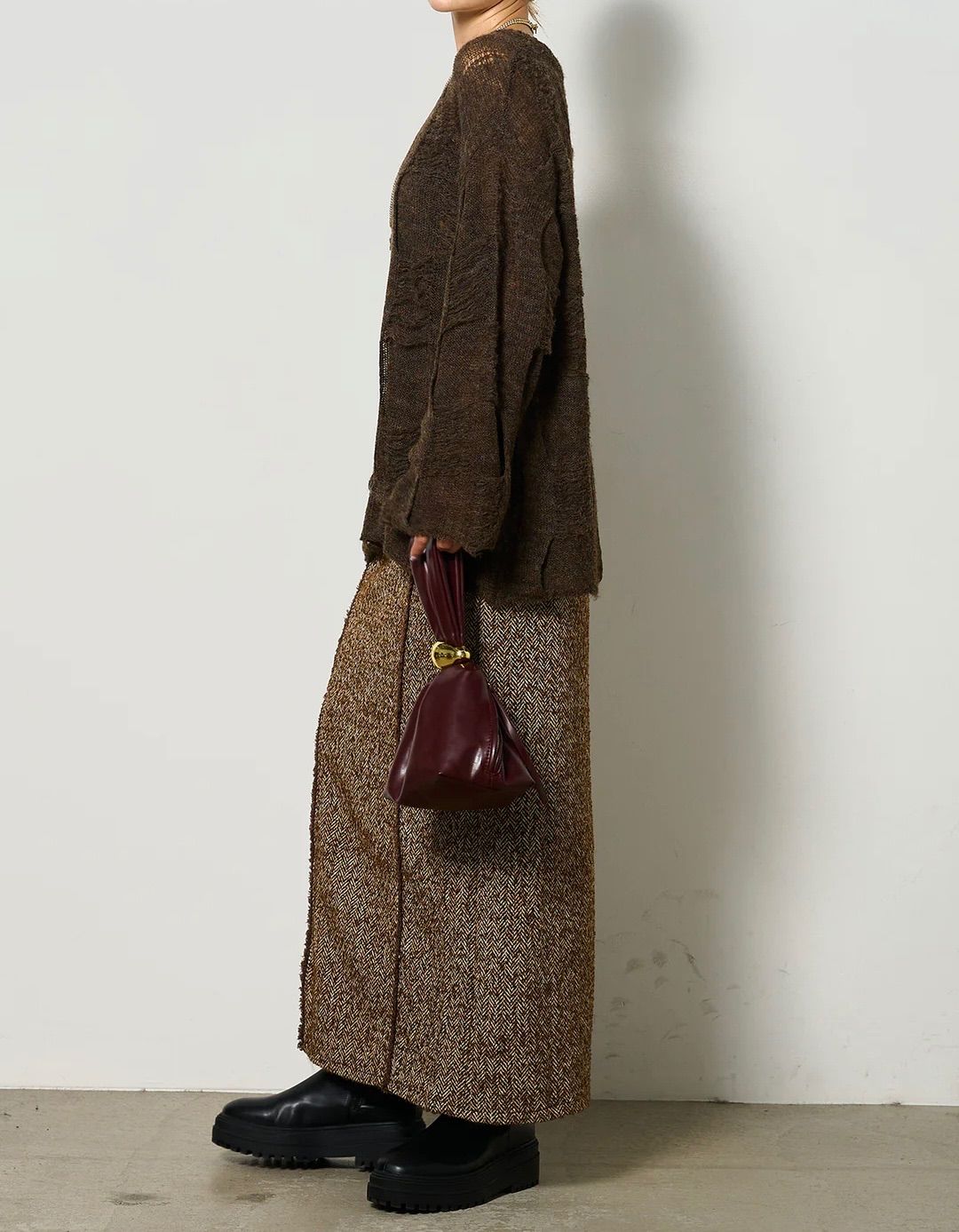 パターンモヘアローゲージニットプルオーバー ラインツイードワイドスカート ESICA エシカ
