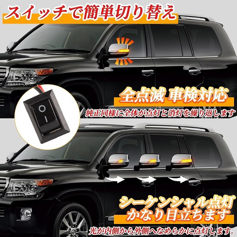 在庫 POPMOTORZランドクルーザー 200系 流れるウインカー LEDドアミラーシーケンシャル ウィンカーURJ202W 車検対応 全点滅切替 スイッチ付き クリアレンズ 1