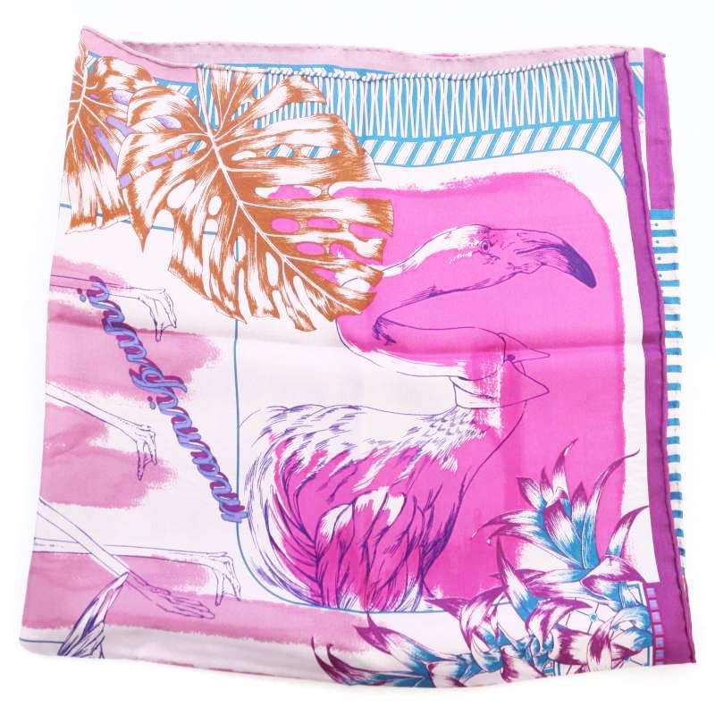 Manipuri 花柄 シルクスカーフ ピンク色 manipuri 65cm 花柄