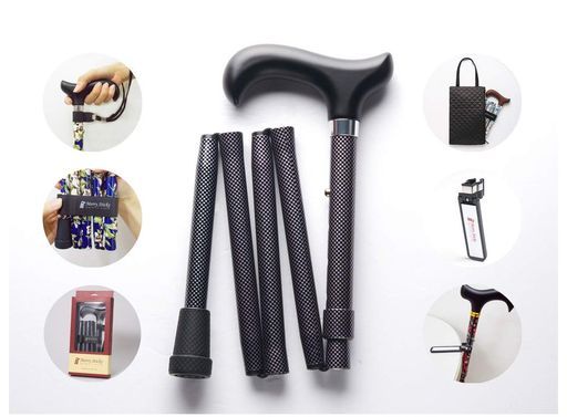 コンボセット MerrySticks メリースティックス |折りたたみステッキ|つえぶくろ-ステッキクリップホルダー付き|杖|ピンチェックブラック