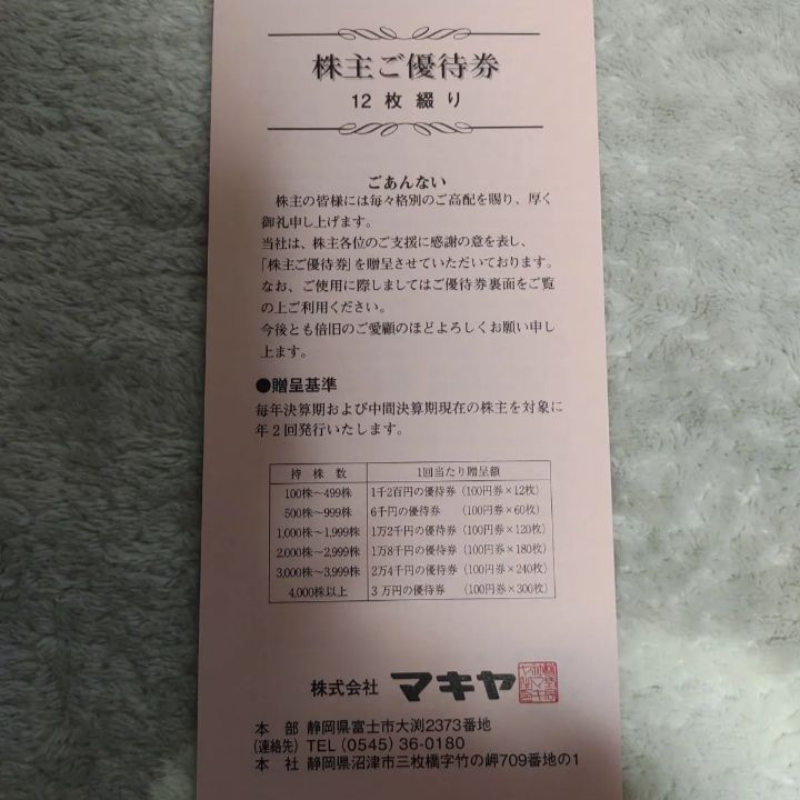 マキヤ　株主優待券　２,000円分