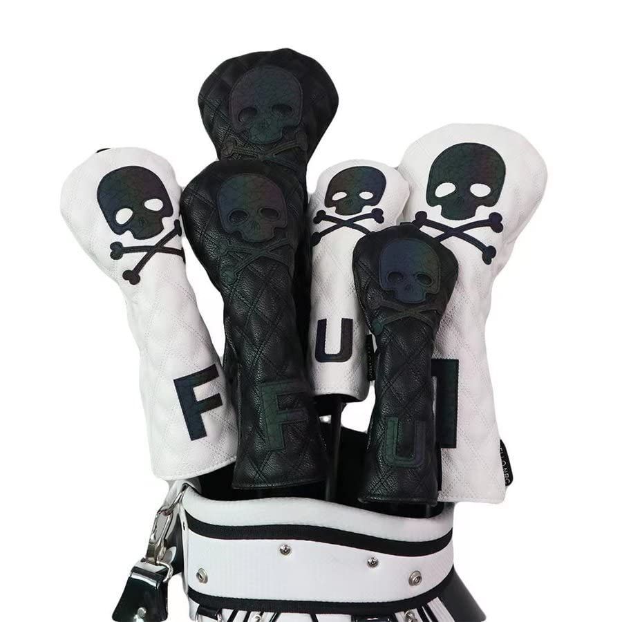 マルチカラー 白 4点セット ゴルフヘッドカバー ドライバー 1点/ウッド FW 2点/ユーティリティ UT用 1点 防水仕様 変換ダグ付き 4点セット スカル マルチカラー 黒 白 (マルチカラー 白 4点セッ