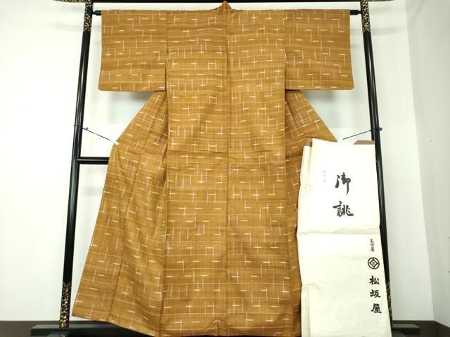 平和屋着物○国指定重要無形文化財 本場久米島紬 手織 絣格子 松坂屋  