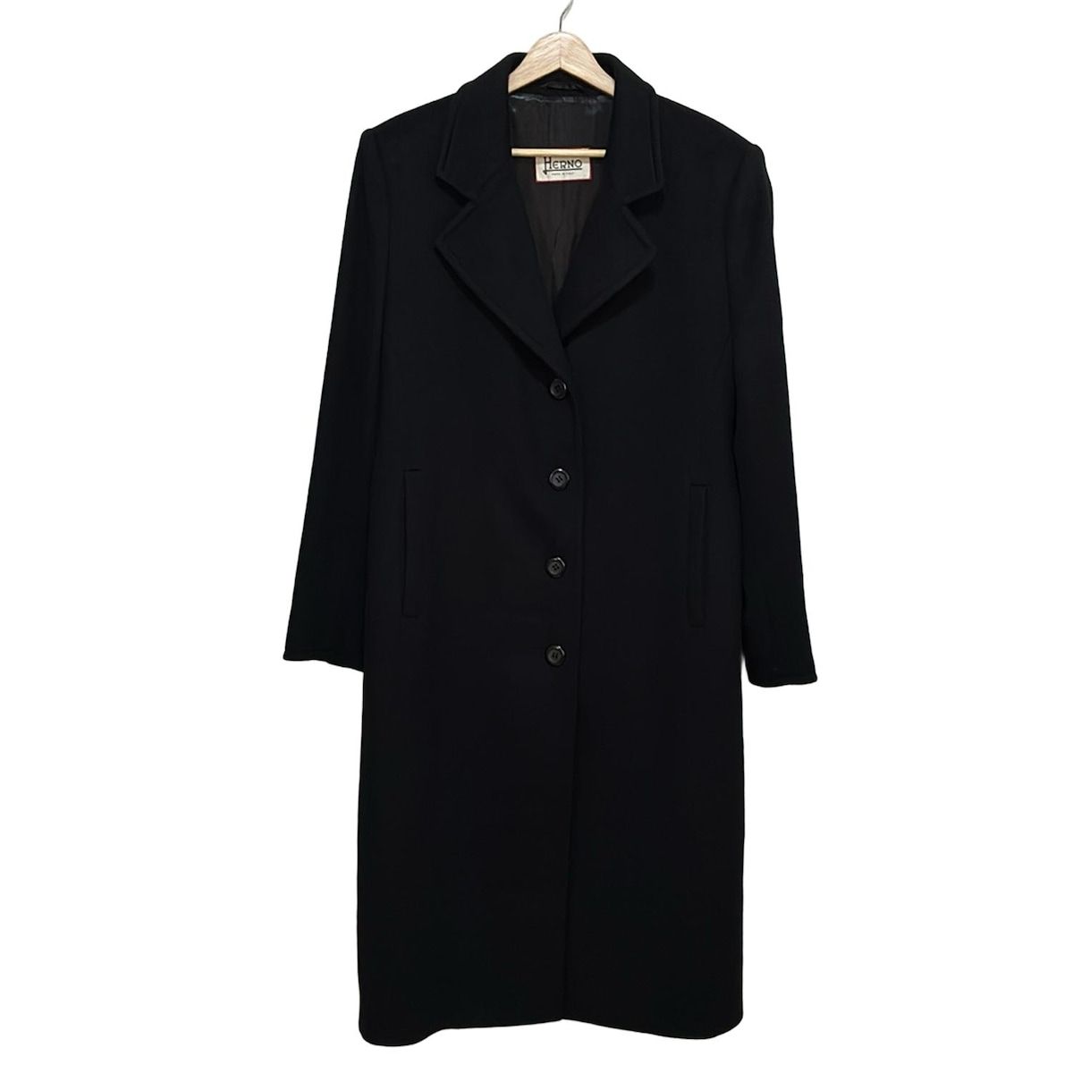 HERNO ヘルノ コート サイズ44 L レディース - 黒 長袖|カシミヤ|肩パッド|冬